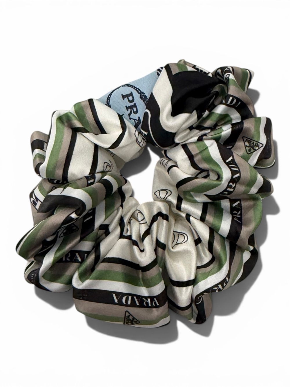 Upcycled Prada Green Striped Silk Scrunchie